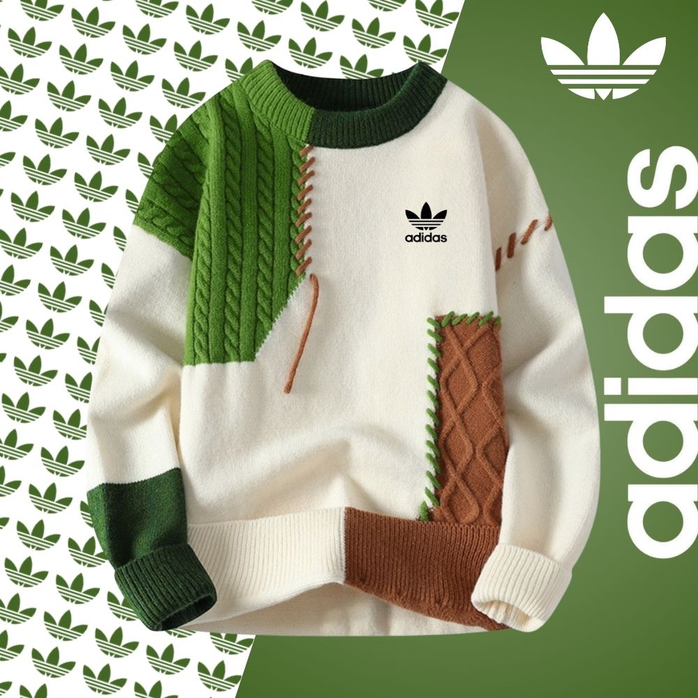 Vintage Patchwork Knit Sweater | AURASTYLE - Green - front view