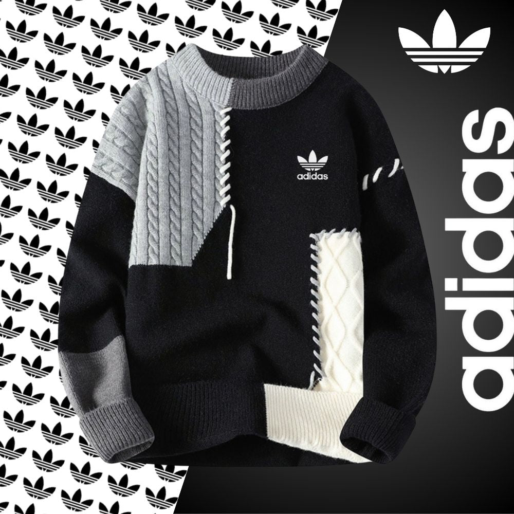 Vintage Patchwork Knit Sweater | AURASTYLE - Black - front view