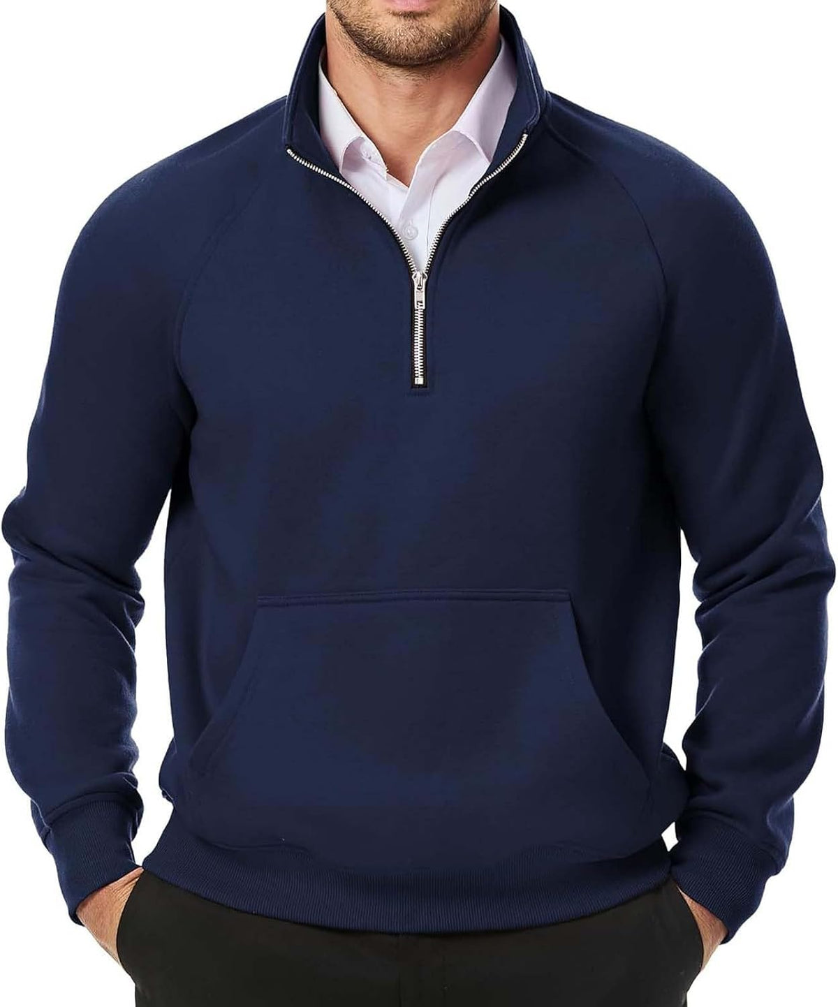 Men's Quarter-Zip Stand Collar Sweatshirt | AURASTYLE - Navy - front view