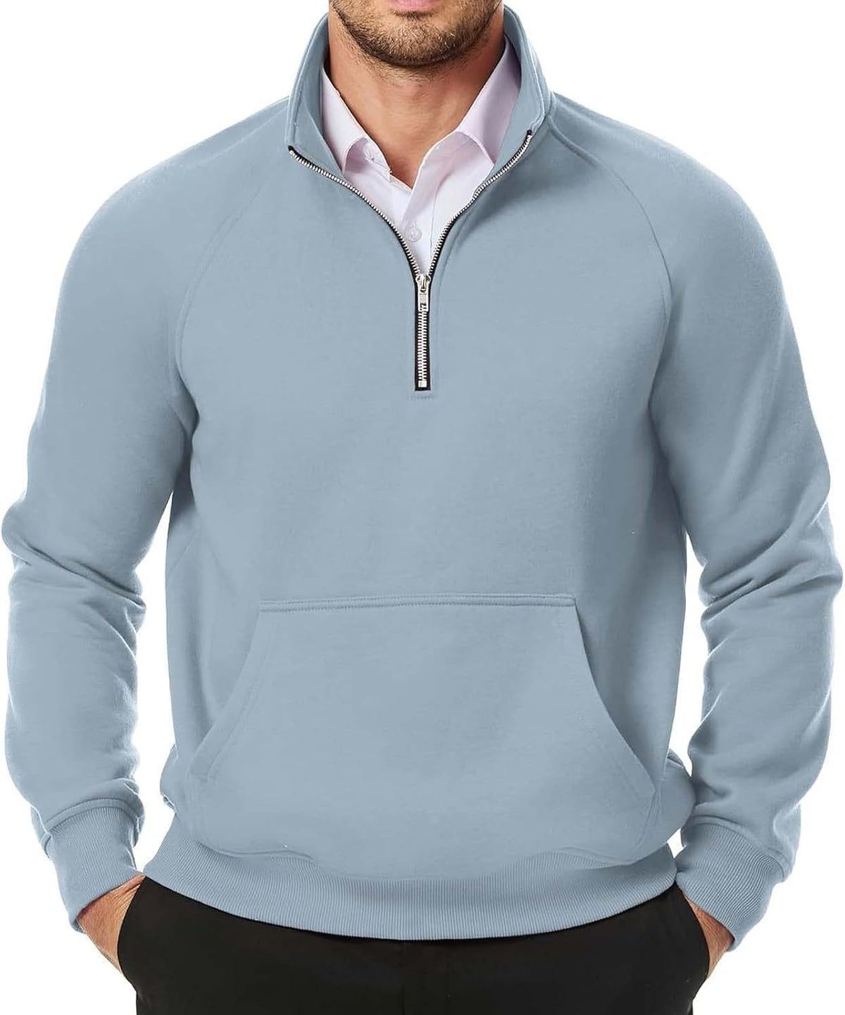 Men's Quarter-Zip Stand Collar Sweatshirt | AURASTYLE - Blue - front view