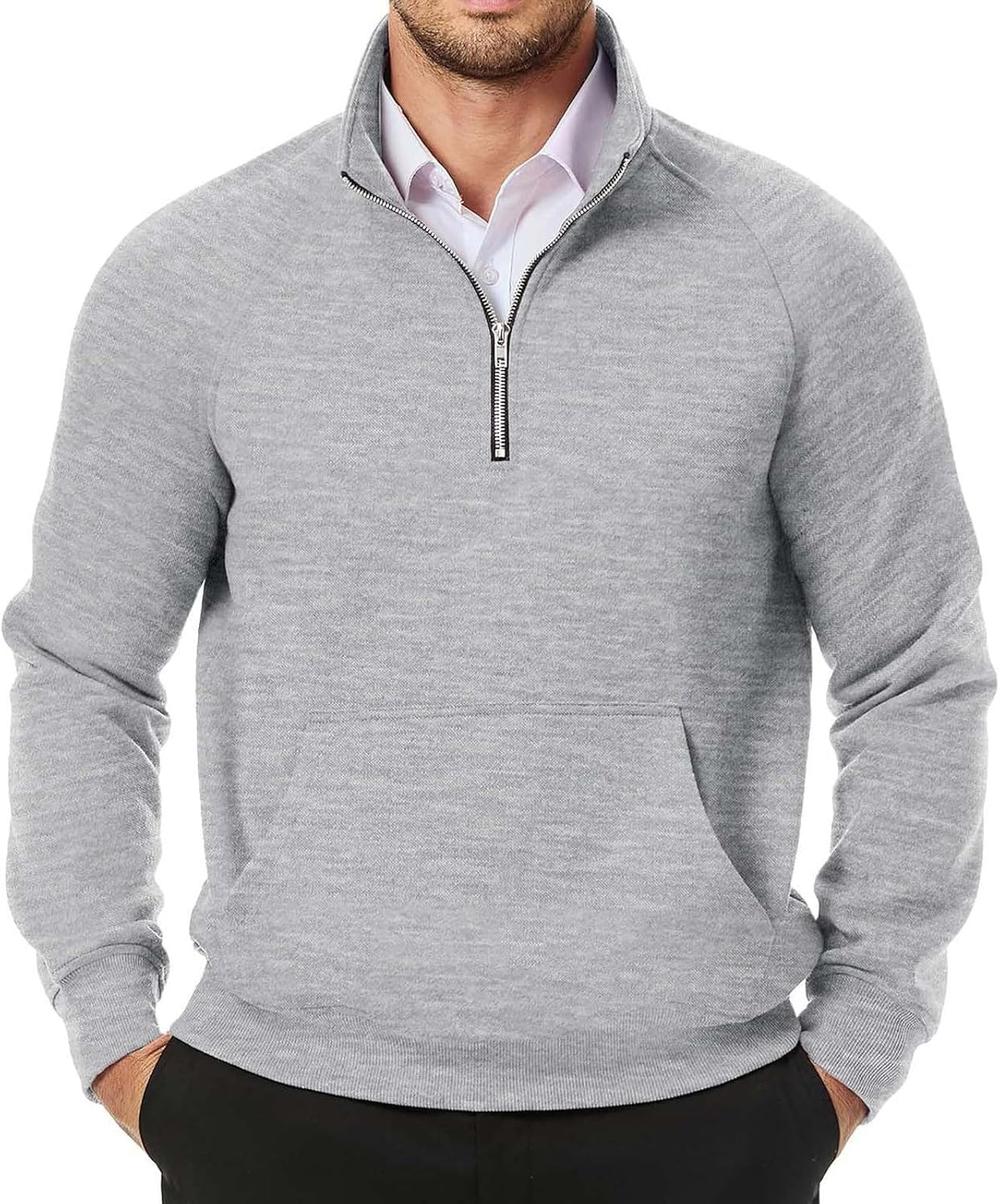 Men's Quarter-Zip Stand Collar Sweatshirt | AURASTYLE - Grey - front view