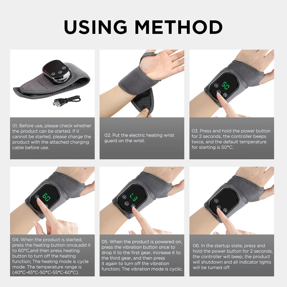 Electric Heated Wrist Brace Adjustable Hot Compress Vibration Massage Hand Wrist Foot Ankle Guard Band Carpal Wrap Support Brace