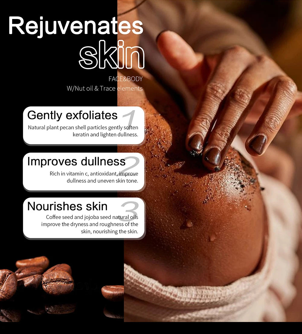 KYLIEFIT Coffee & Brazilian Nut Shea Sugar Scrub, Lightening, Whitening, Exfolilate, Nourishing, Cleaning Skin, for Face, Body