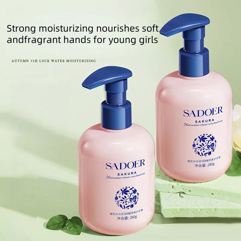 280g Sakura Moisturizing Vitamin E Hand Cream, Contains Sodium Hyaluronate, Centella Asiatica, Cherry Blossom Extract and Other Skin-Friendly Ingredients, with a Silky and Soft Texture, Refreshing and Non-Sticky, Moisturizes
