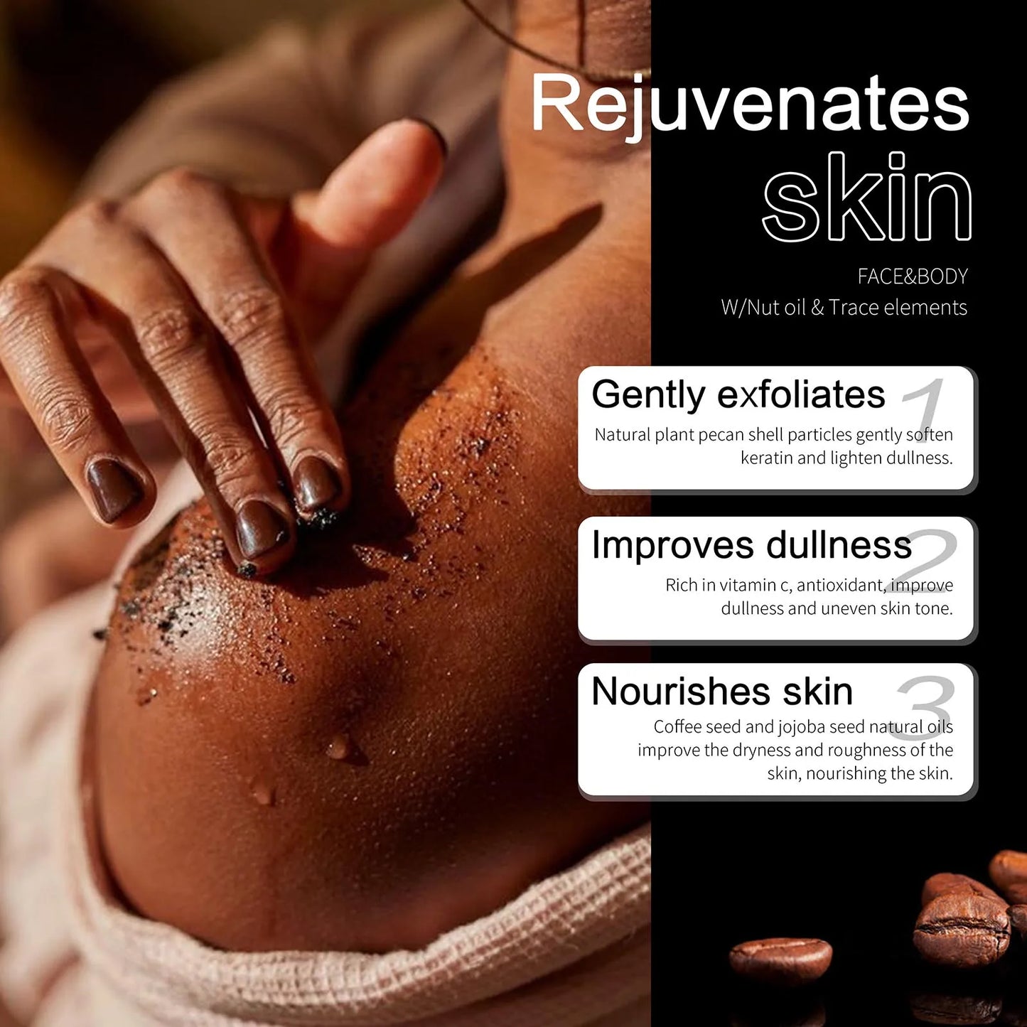 KYLIEFIT Coffee & Brazilian Nut Shea Sugar Scrub, Lightening, Whitening, Exfolilate, Nourishing, Cleaning Skin, for Face, Body