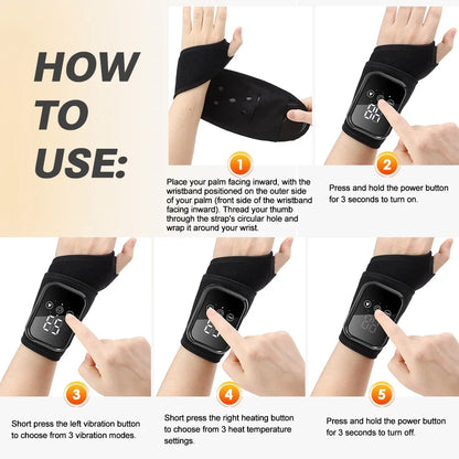Electric Heated Wrist Brace Adjustable Hot Compress Vibration Massage Hand Wrist Foot Ankle Guard Band Carpal Wrap Support Brace