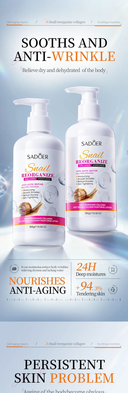 300g SADOER Snail collagen Body Lotion Anti Wrinkles Moisturizing Nourishing Whitening Body Cream Whole Body Hand Leg Skin Care