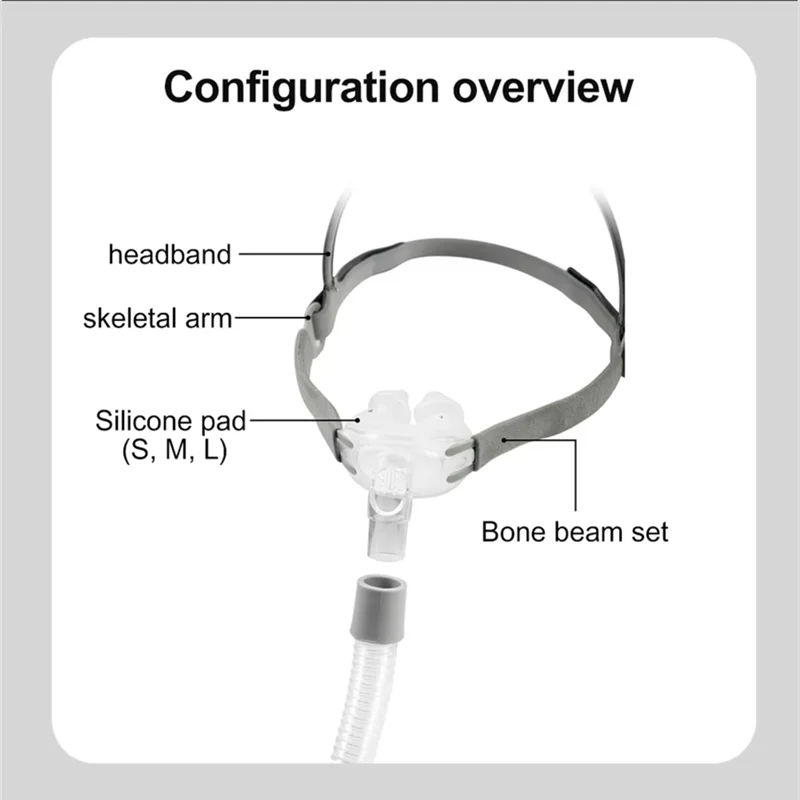 Durable CPAP nasal mask with 3 silicone cushion sizes (S/M/L). Compatible with CPAP and BiPAP.