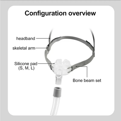 Durable CPAP nasal mask with 3 silicone cushion sizes (S/M/L). Compatible with CPAP and BiPAP.