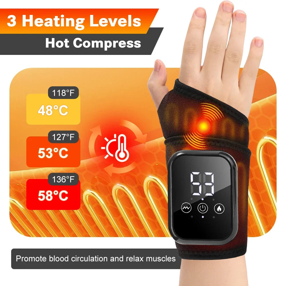 Electric Heated Wrist Brace Adjustable Hot Compress Vibration Massage Hand Wrist Foot Ankle Guard Band Carpal Wrap Support Brace