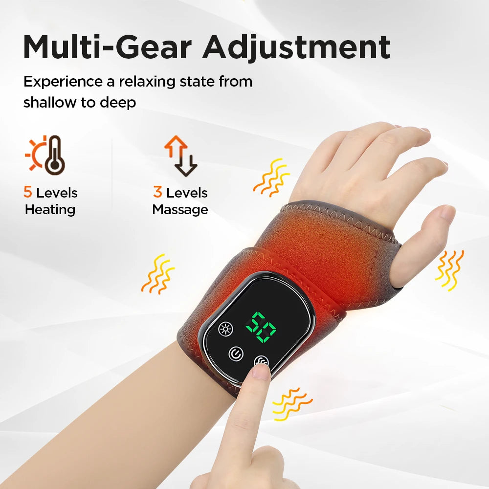 Electric Heated Wrist Brace Adjustable Hot Compress Vibration Massage Hand Wrist Foot Ankle Guard Band Carpal Wrap Support Brace