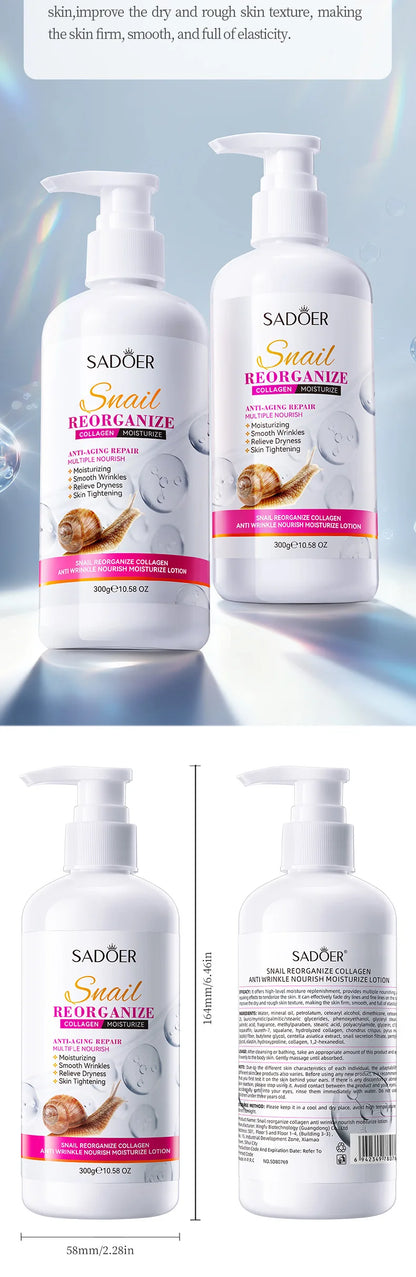 300g SADOER Snail collagen Body Lotion Anti Wrinkles Moisturizing Nourishing Whitening Body Cream Whole Body Hand Leg Skin Care