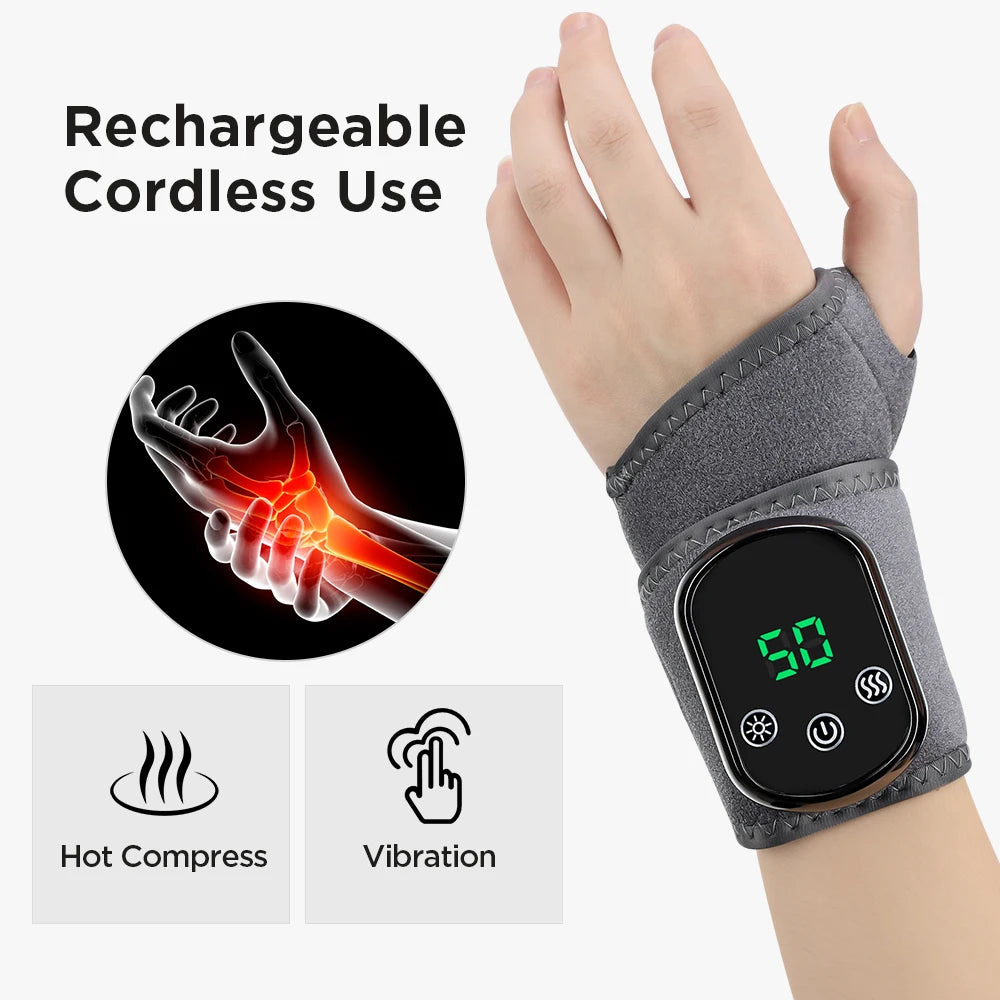 Electric Heated Wrist Brace Adjustable Hot Compress Vibration Massage Hand Wrist Foot Ankle Guard Band Carpal Wrap Support Brace