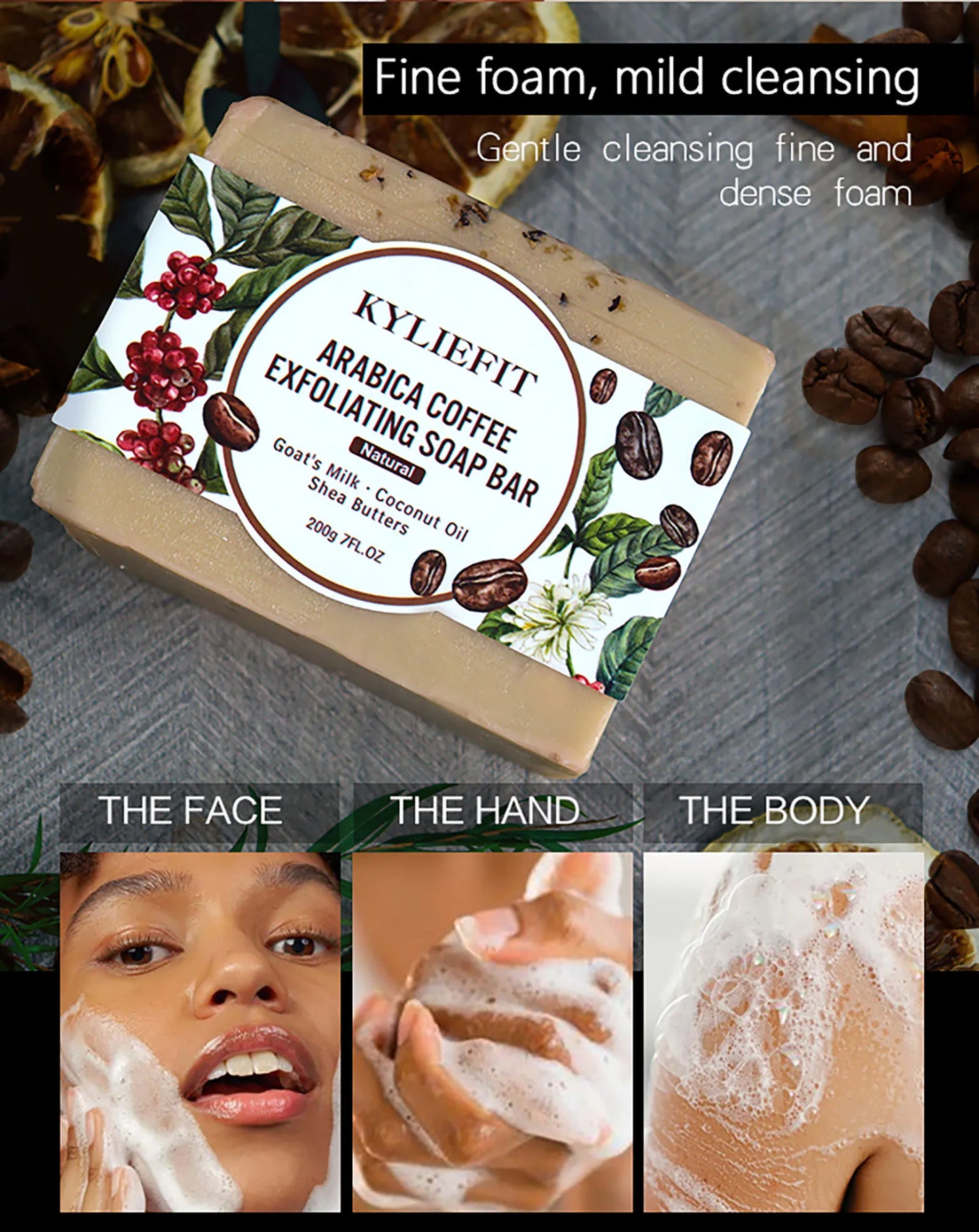 KYLIEFIT Coffee & Brazilian Nut Shea Sugar Scrub, Lightening, Whitening, Exfolilate, Nourishing, Cleaning Skin, for Face, Body