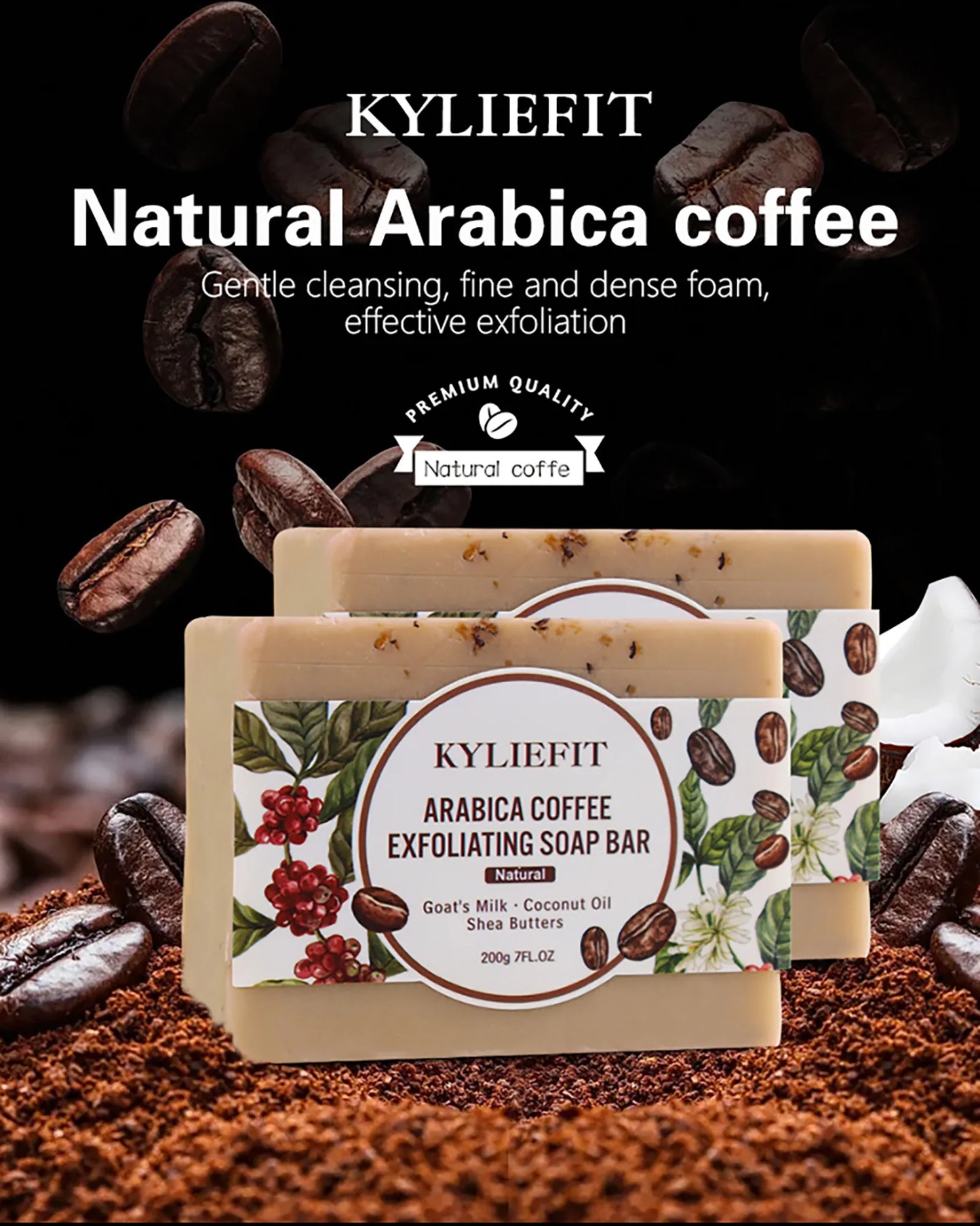 KYLIEFIT Coffee & Brazilian Nut Shea Sugar Scrub, Lightening, Whitening, Exfolilate, Nourishing, Cleaning Skin, for Face, Body