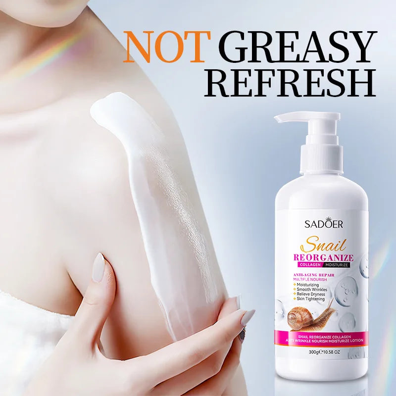 300g SADOER Snail collagen Body Lotion Anti Wrinkles Moisturizing Nourishing Whitening Body Cream Whole Body Hand Leg Skin Care