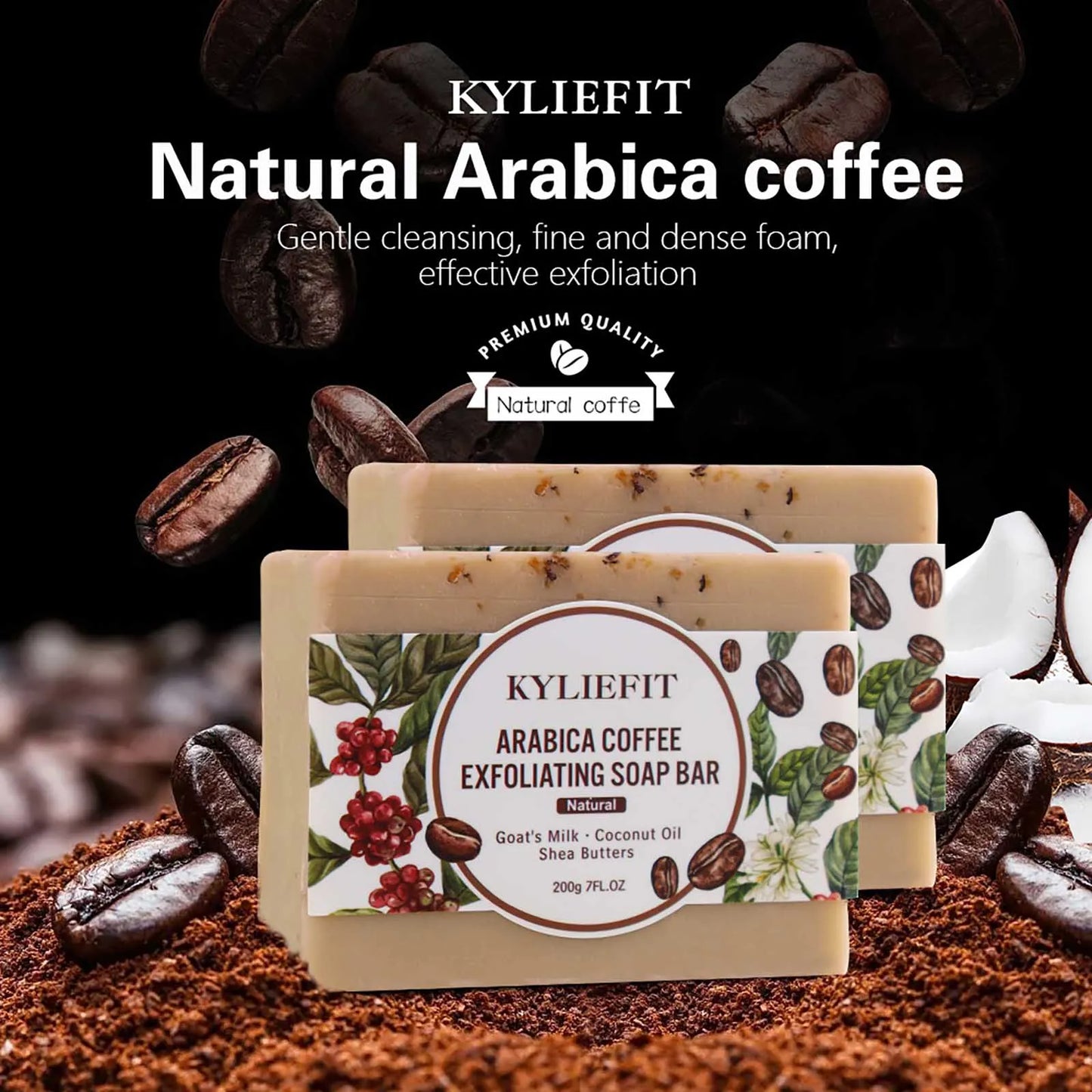 KYLIEFIT Coffee & Brazilian Nut Shea Sugar Scrub, Lightening, Whitening, Exfolilate, Nourishing, Cleaning Skin, for Face, Body