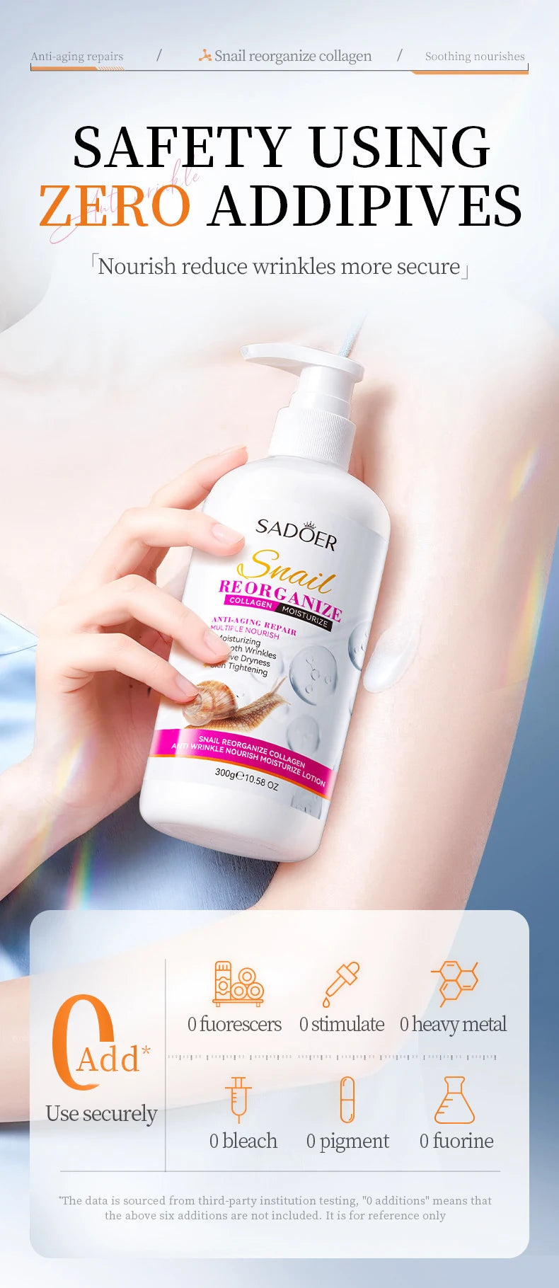 300g SADOER Snail collagen Body Lotion Anti Wrinkles Moisturizing Nourishing Whitening Body Cream Whole Body Hand Leg Skin Care