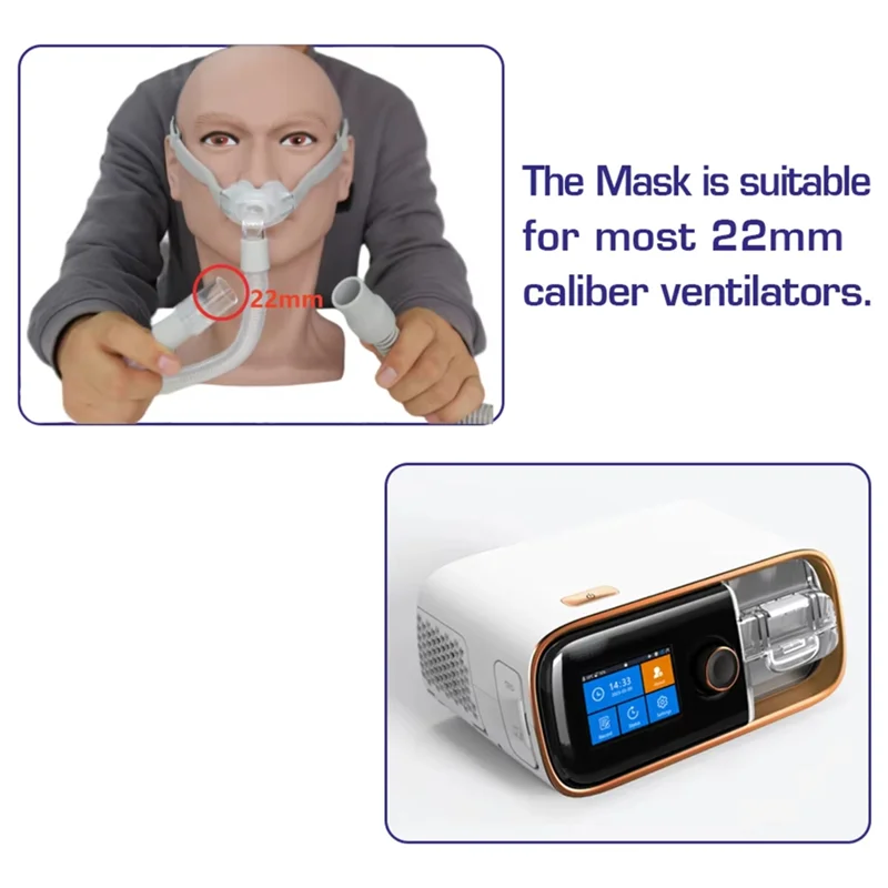 Durable CPAP nasal mask with 3 silicone cushion sizes (S/M/L). Compatible with CPAP and BiPAP.