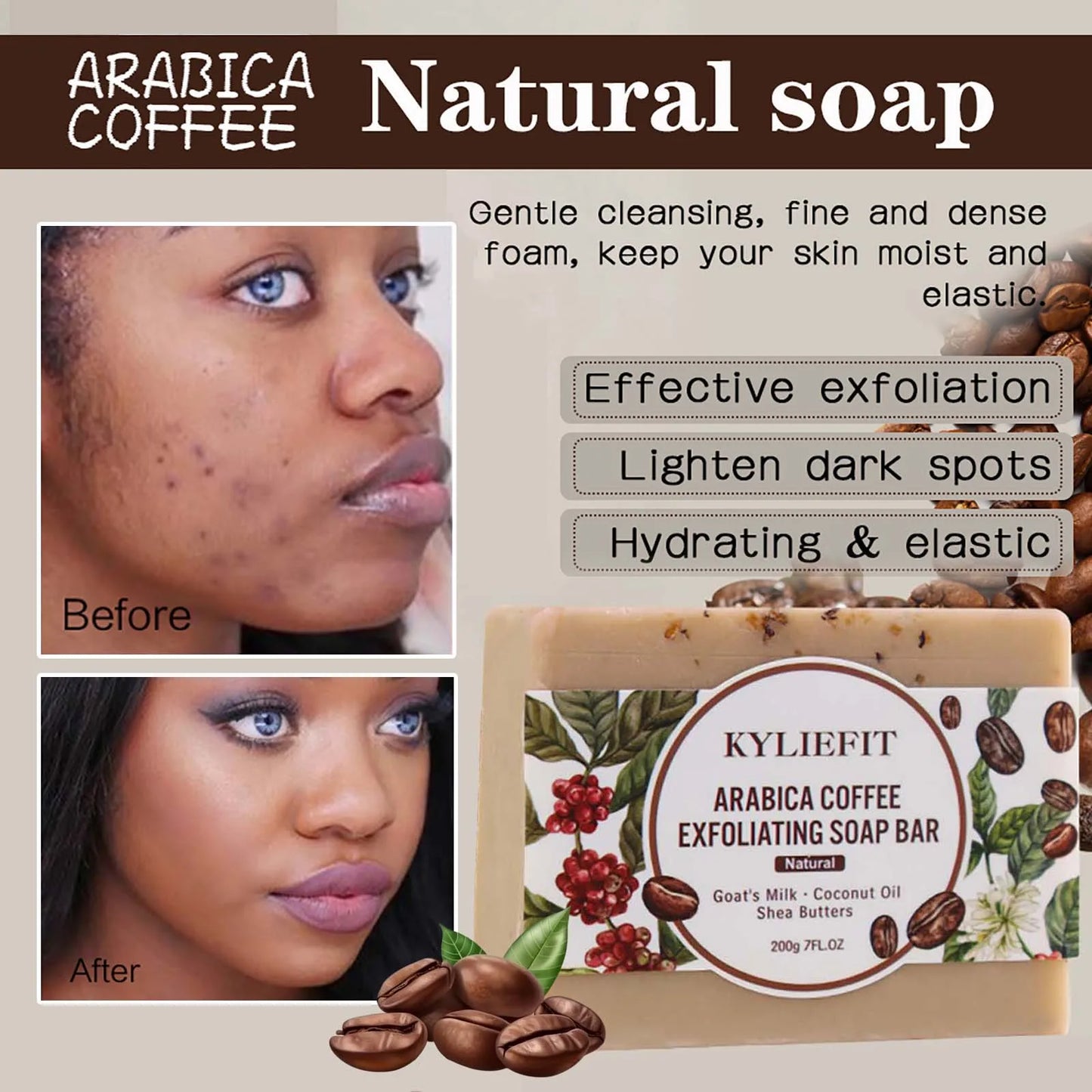 KYLIEFIT Coffee & Brazilian Nut Shea Sugar Scrub, Lightening, Whitening, Exfolilate, Nourishing, Cleaning Skin, for Face, Body