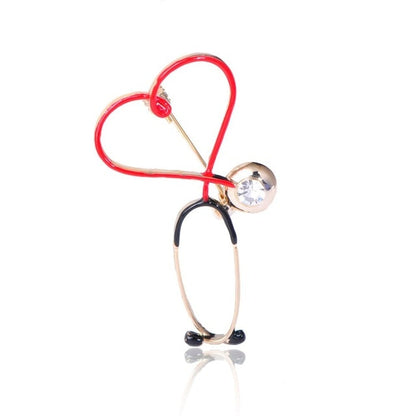 Blucome Copper Love Heart Stethoscope Brooches For Women Men Doctor Nurse Medical Brooch Collar Clip Badge Pins Christmas Gift