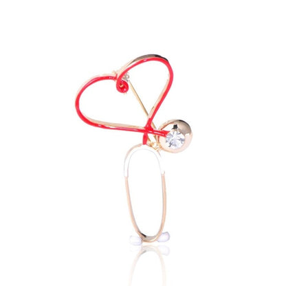 Blucome Copper Love Heart Stethoscope Brooches For Women Men Doctor Nurse Medical Brooch Collar Clip Badge Pins Christmas Gift