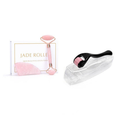 Micro Needle Roller Jade Roller Scraping Board Set Facial Slimming Massager Face-lifting Natural Stone Skin Care Set for gift