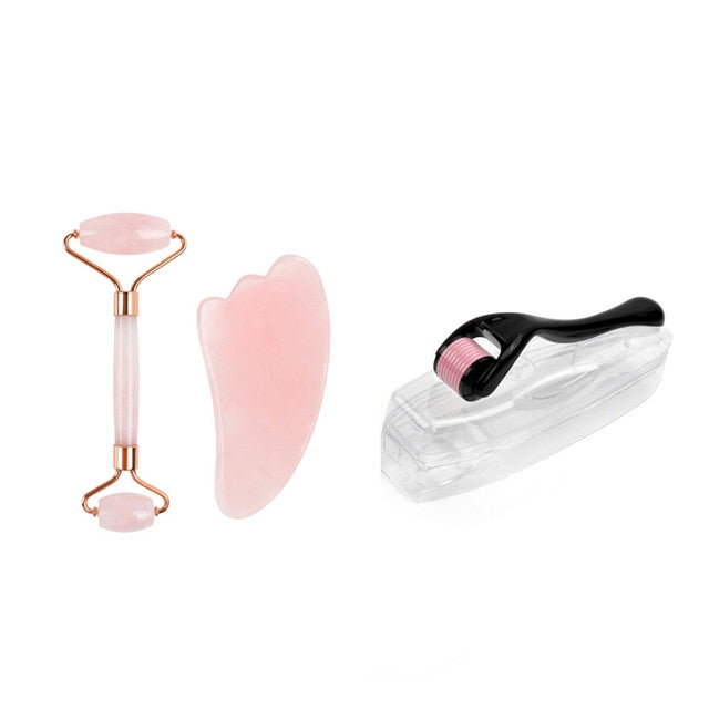 Micro Needle Roller Jade Roller Scraping Board Set Facial Slimming Massager Face-lifting Natural Stone Skin Care Set for gift