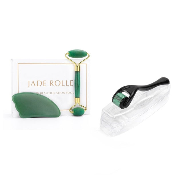 Micro Needle Roller Jade Roller Scraping Board Set Facial Slimming Massager Face-lifting Natural Stone Skin Care Set for gift