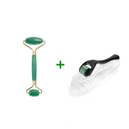 Micro Needle Roller Jade Roller Scraping Board Set Facial Slimming Massager Face-lifting Natural Stone Skin Care Set for gift